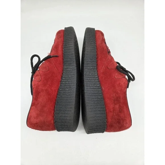T.U.K. Red Suede Lace Up Creeper Platform Punk Goth Sneakers Unisex Size 5 - Picture 3 of 9